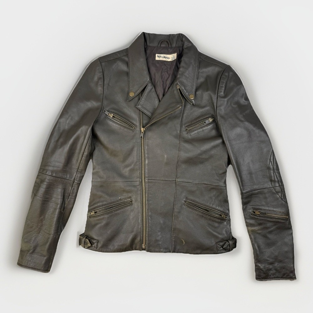 Vintage Distressed Leather Moto Jacket Lambskin Biker Grunge Small